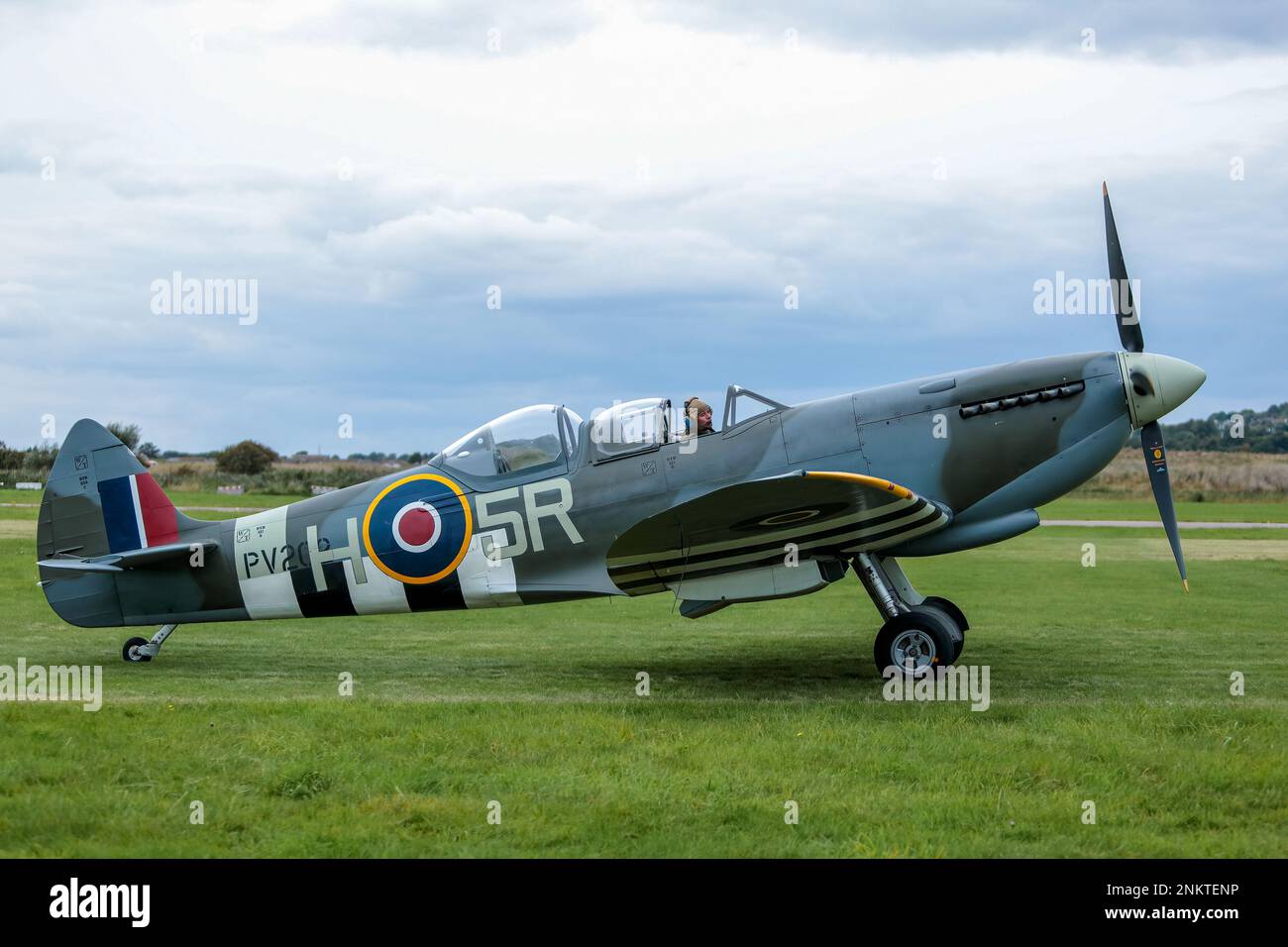 This is the Supermarine Spitfire IXT PV202 displayed at the Shoreham Airshow 2014, Shoreham Airport, East Sussex, UK. 30th August 2014 Stock Photo