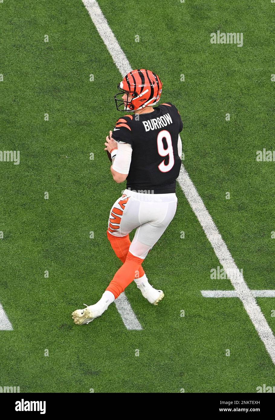 Cincinnati Bengals quarterback Joe Burrow (9) drops back to pass