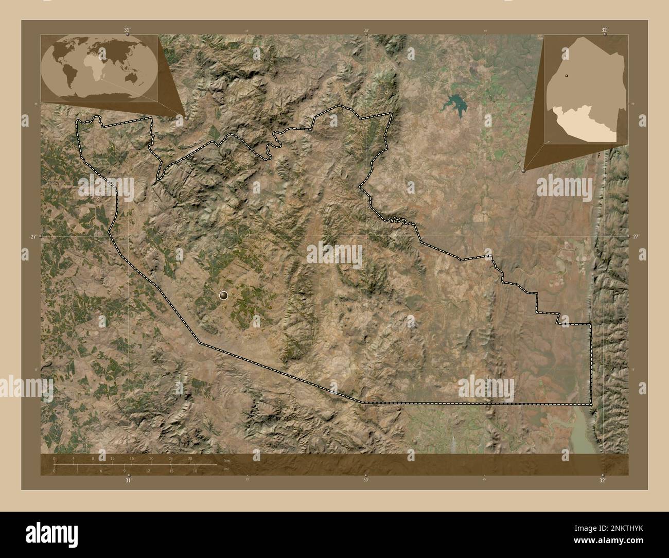 Shiselweni, district of Eswatini. Low resolution satellite map. Corner ...