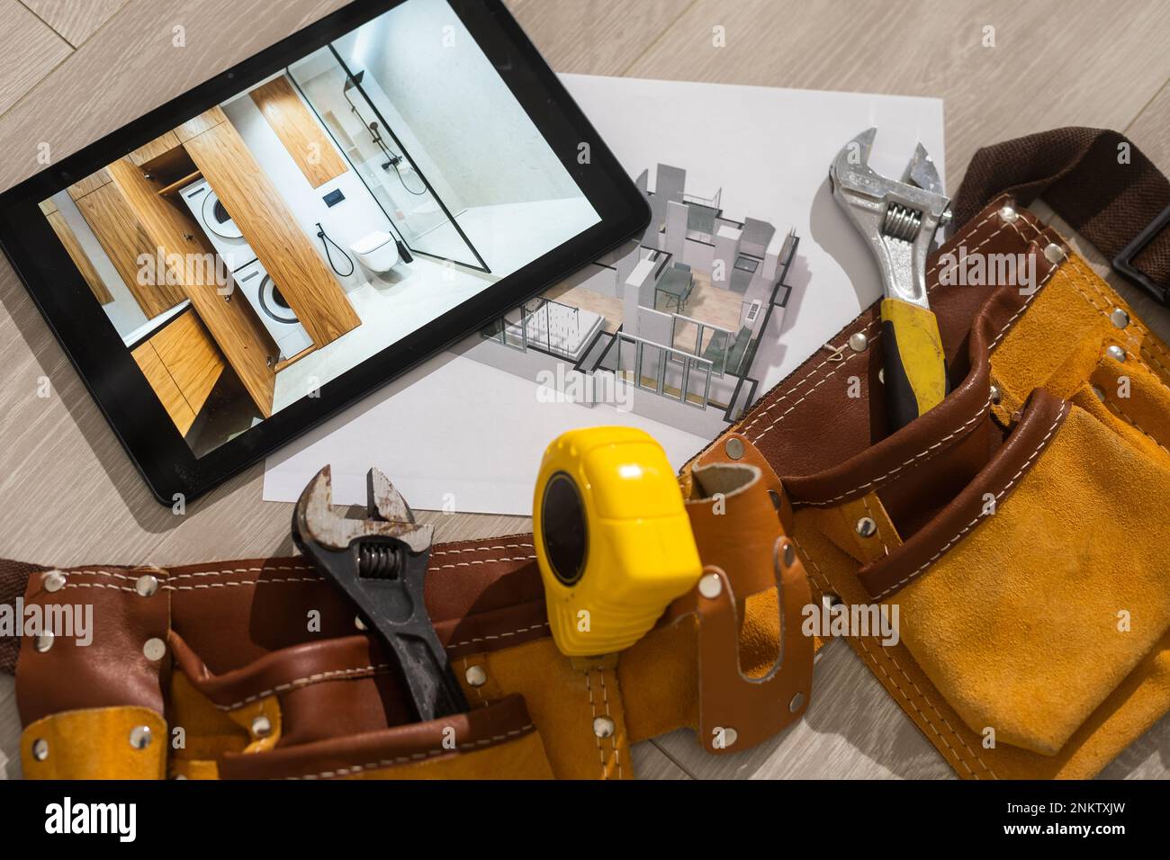 business, architecture, building, construction, drawings, tablet, tools Stock Photo