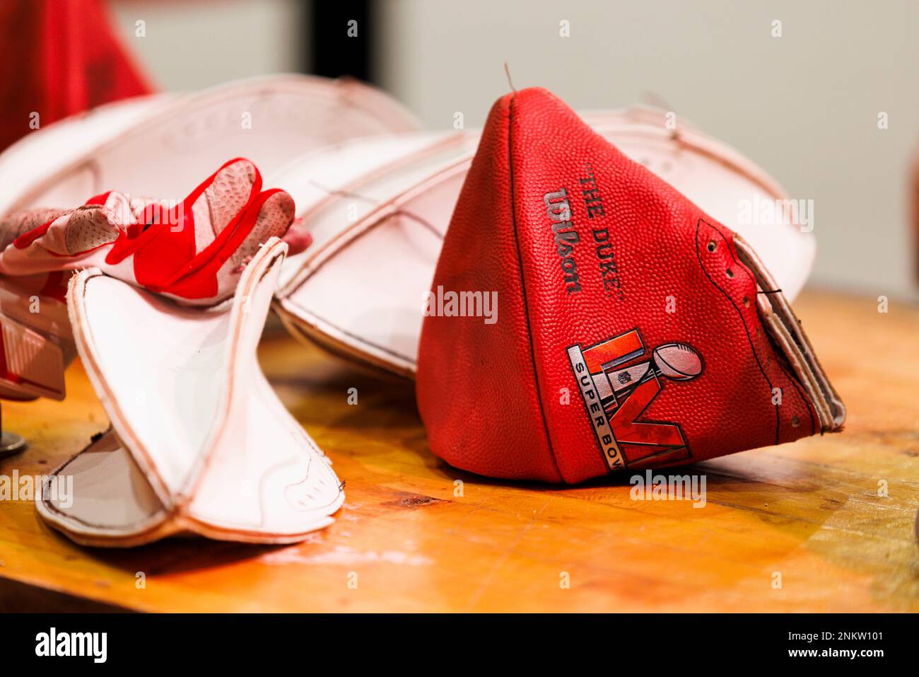 LOS ANGELES, CA FEBRUARY 08 Detail view of the Super Bowl Football