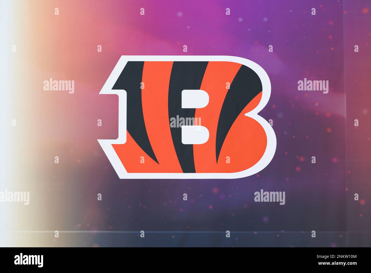 LOS ANGELES, CA - FEBRUARY 08: Detail view of the Cincinnati Bengals logo  seen at the Super Bowl Experience on February 08, 2022, at the Los Angeles  Convention Center in Los Angeles,