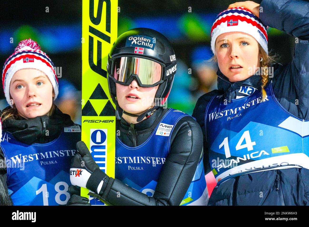 Planica, Slovenia 20230223.Eirin Kvandal (left), Anna Odine Stroem and