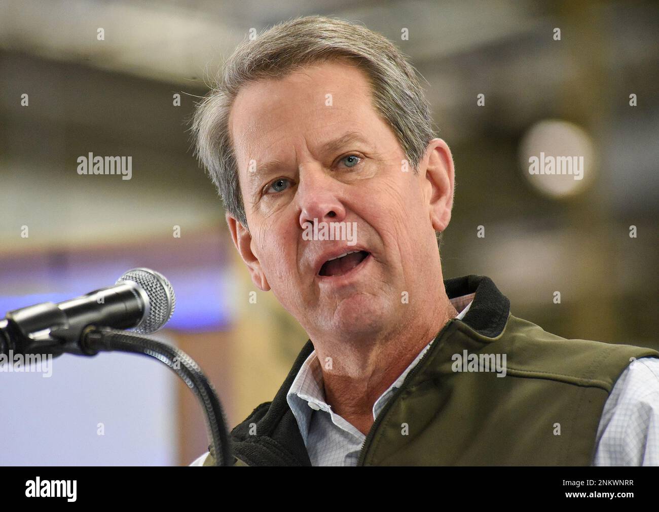 FILE Gov. Brian Kemp speaks at the Roper Corporation Cooking