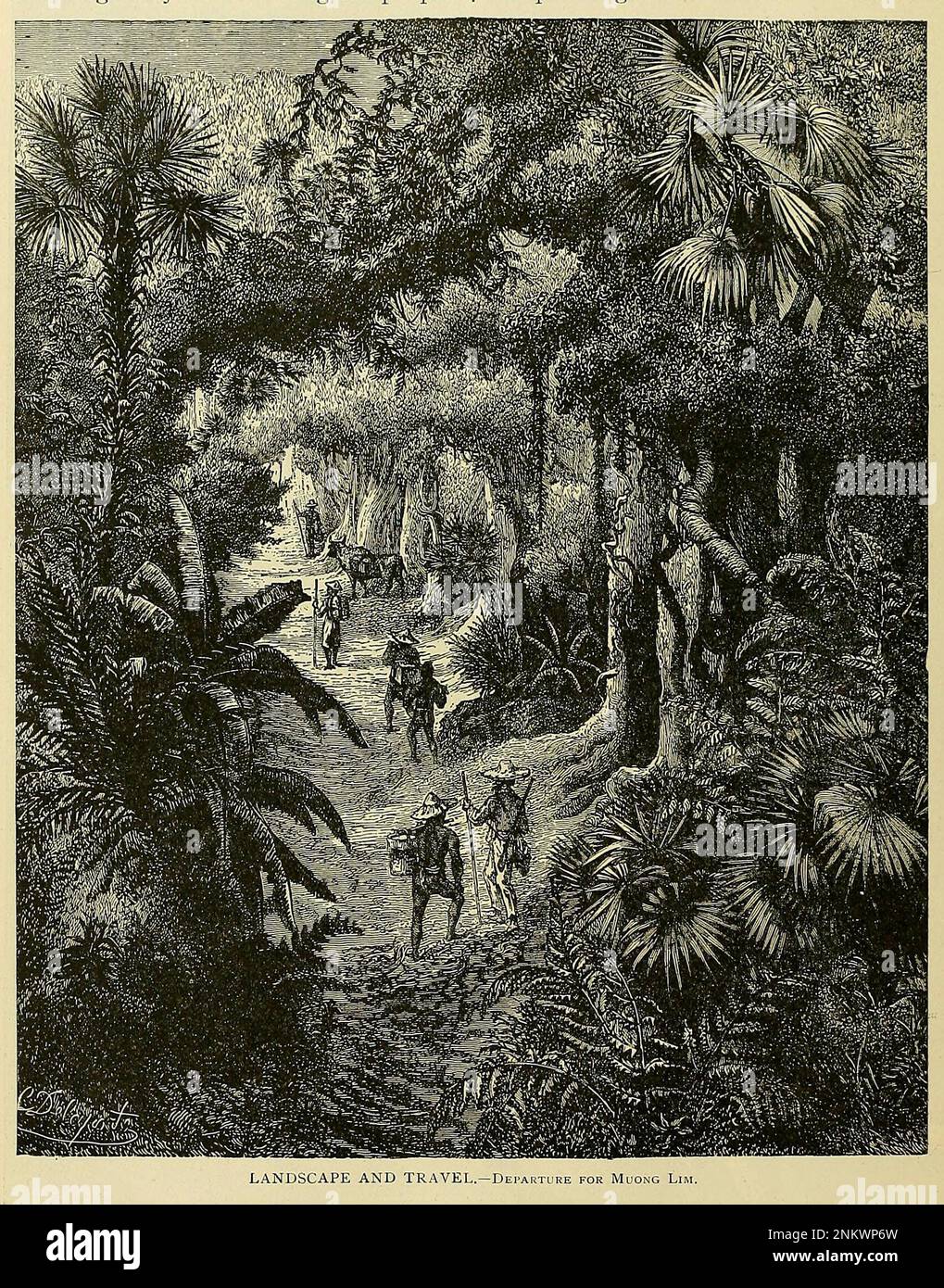 Landscape and Travel Departure for Muong Lim Book XX Indo-China from Cyclopedia universal history : embracing the most complete and recent presentation of the subject in two principal parts or divisions of more than six thousand pages by John Clark Ridpath, 1840-1900 Publication date 1895 Publisher Boston : Balch Bros. Volume 6 History of Man and Mankind Stock Photo