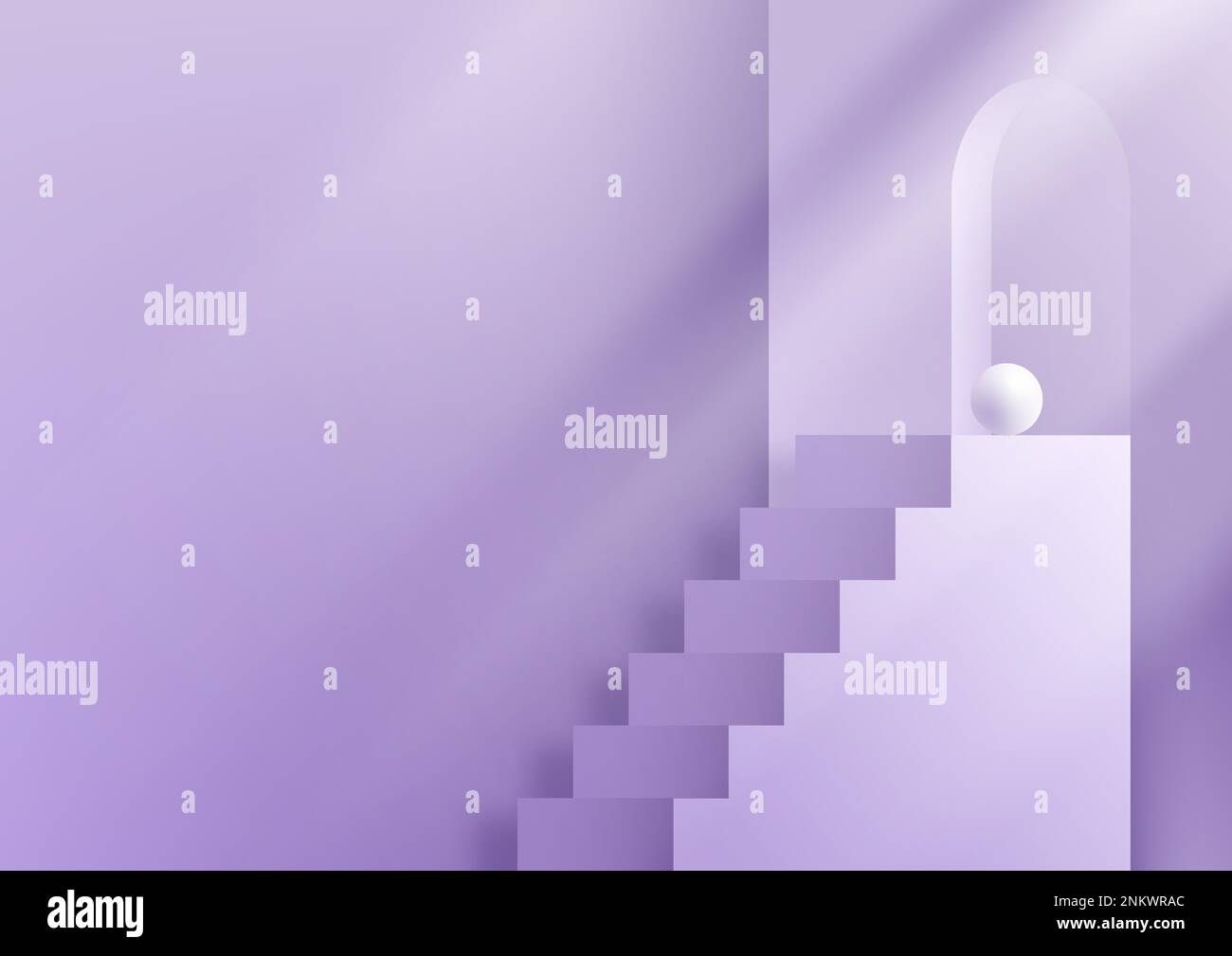 3D realistic studio room purple ladder steps stand go to business ...