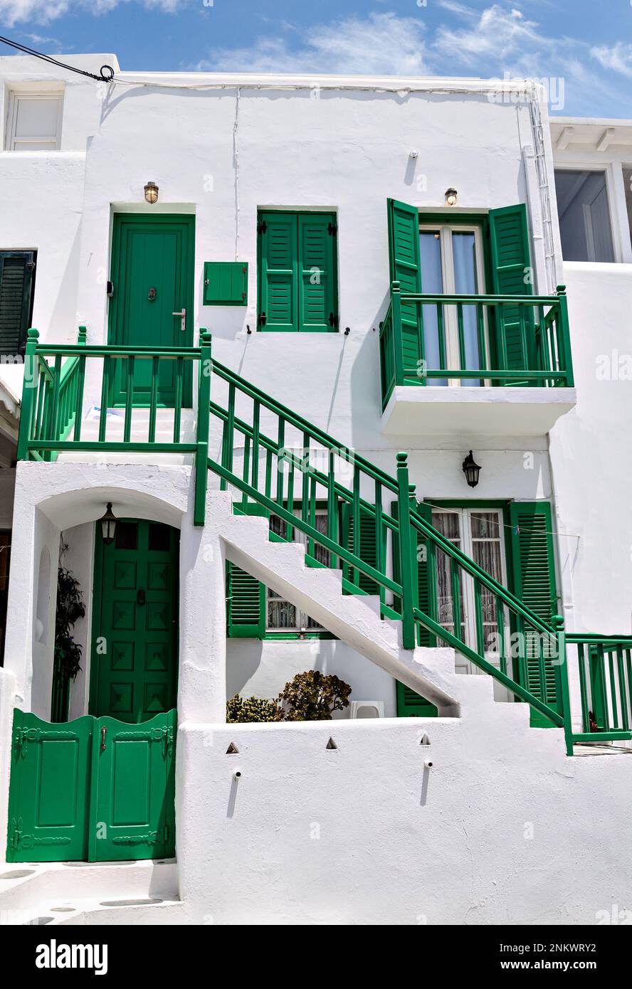 Myconos, views of the white houses with their cobbled streets. Village bathed by the South Aegean Sea, in the Cyclades, Greece Stock Photo