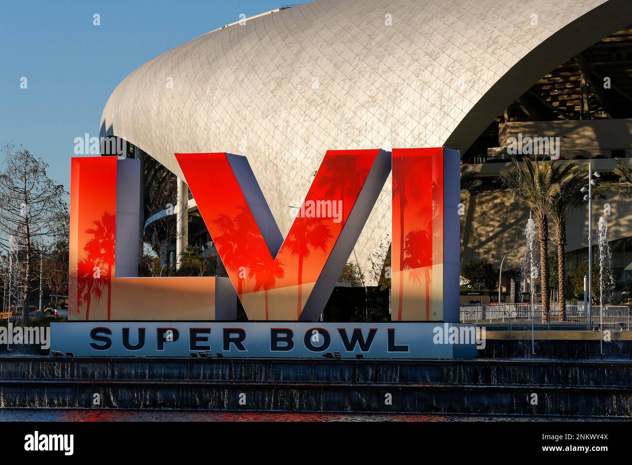 INGLEWOOD, CA - FEBRUARY 07: A general view of Super Bowl LVI logo