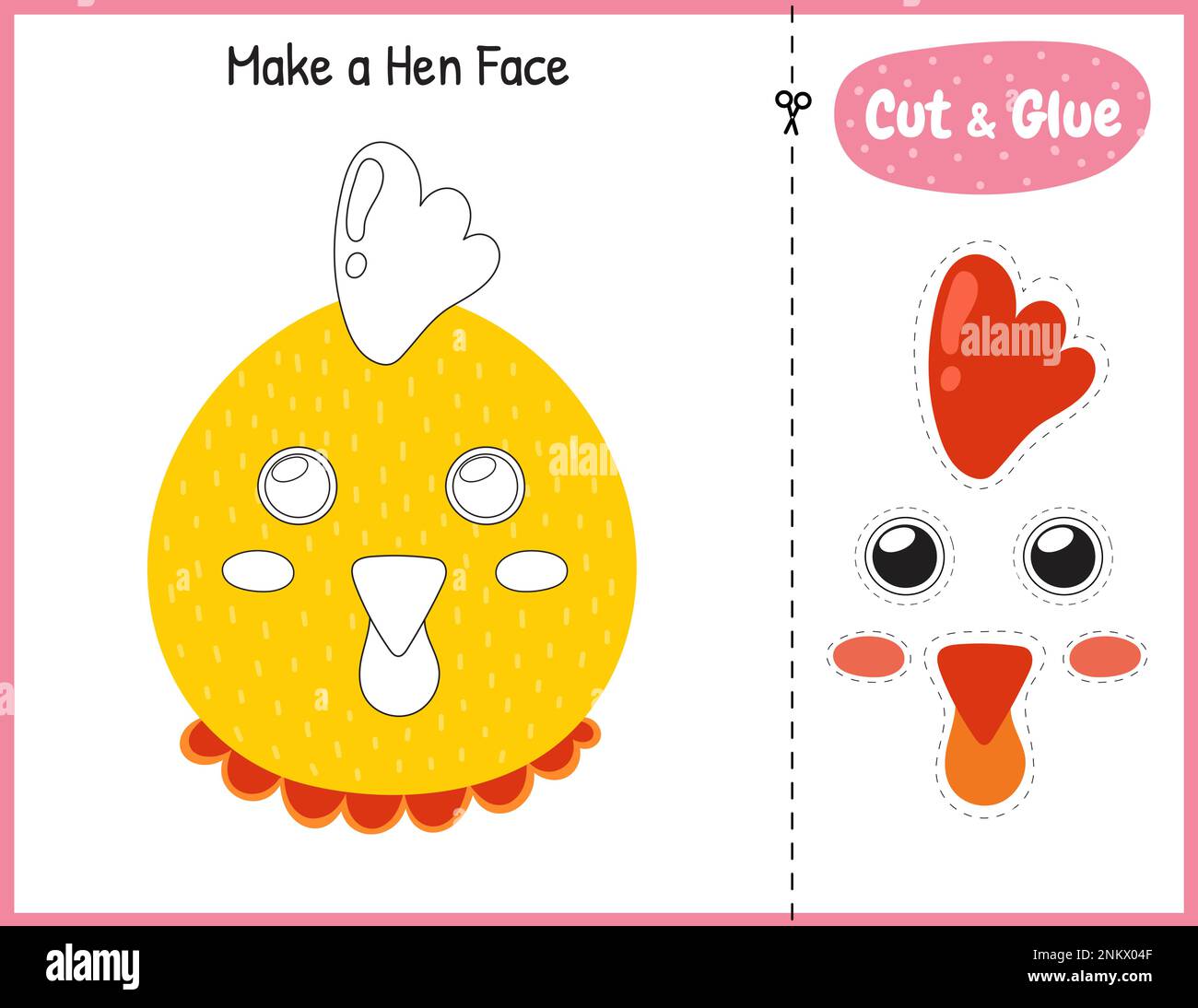 Make a hen face funny game for kids. Cut and glue educational activity ...