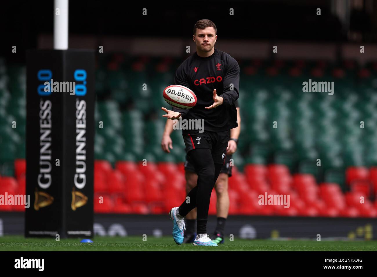 Cardiff, UK. 24th Feb, 2023. Mason Grady of Wales during the Wales rugby team captain's run at the Principality Stadium in Cardiff on Friday 24th February 2023, ahead of tomorrow's Six nations match against England. pic by Andrew Orchard/Andrew Orchard sports photography/ Alamy Live News Credit: Andrew Orchard sports photography/Alamy Live News Stock Photo