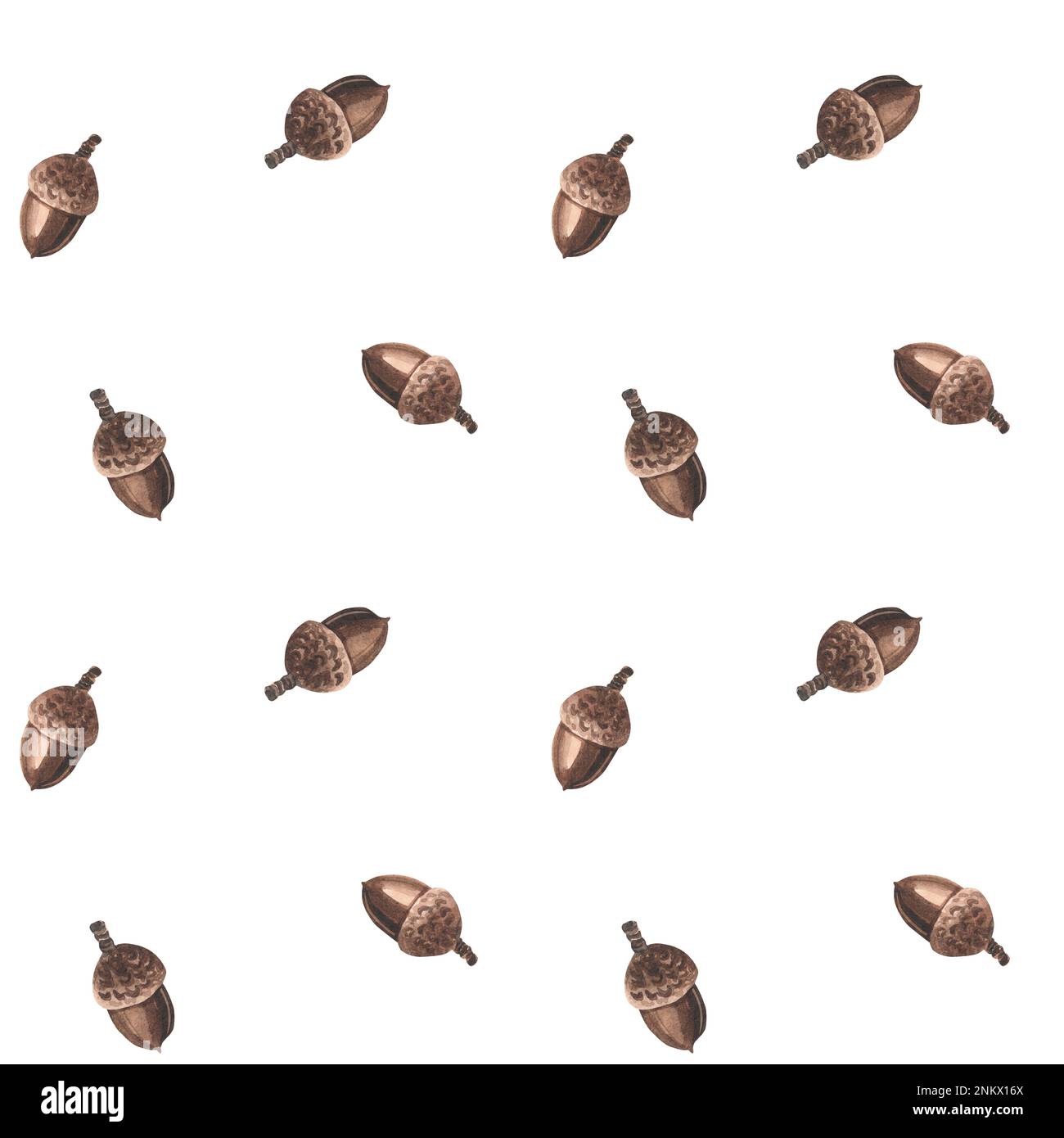 Acorn seamless watercolro autumn pattern hand drawn with oak leaves ...