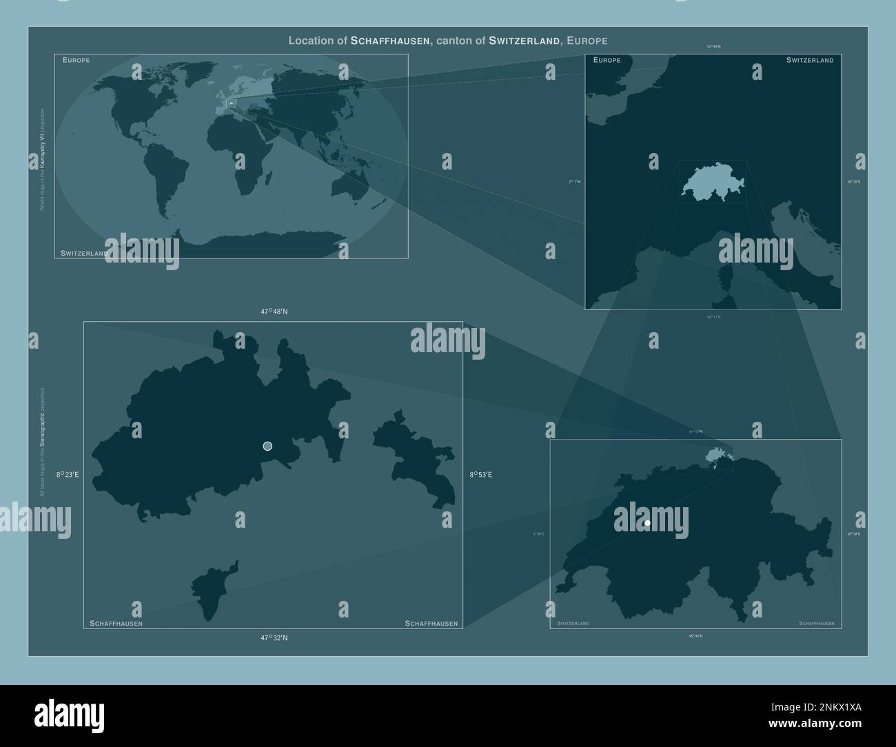 Schaffhausen, canton of Switzerland. Diagram showing the location of
