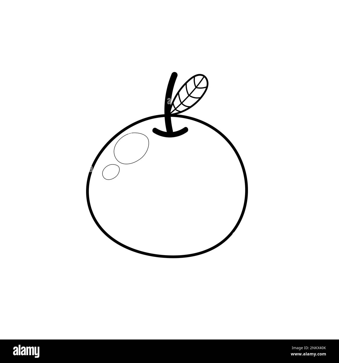 Apple coloring page for adults and kids. Black and white print with fruit Stock Vector