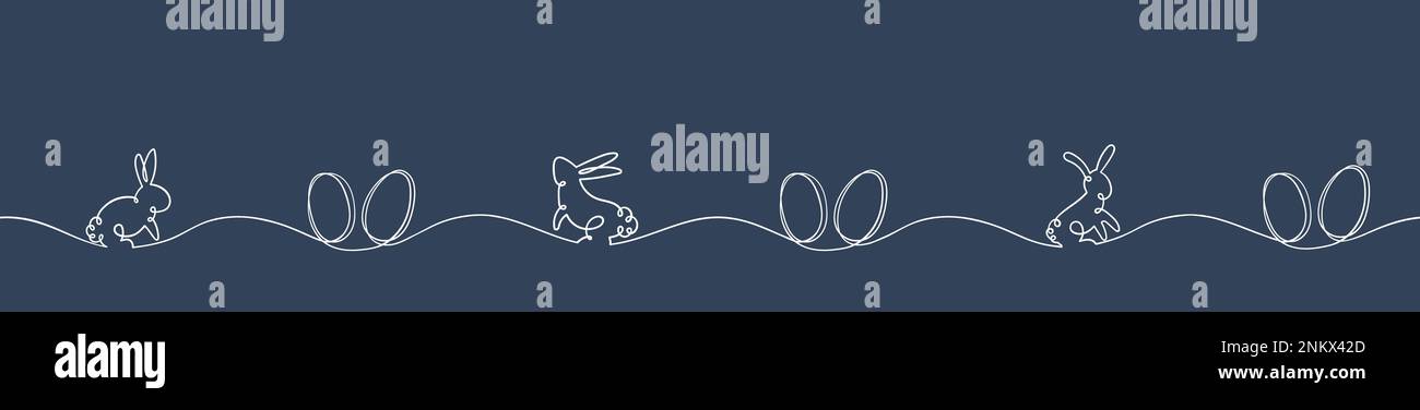 Fun rabbit one line drawing, cute Easter design for banners, cards, wallpapers Stock Vector
