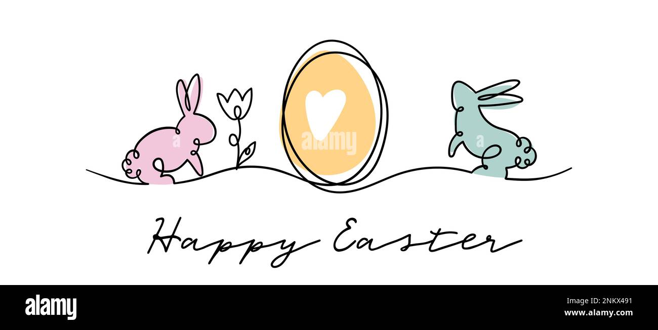 Fun rabbit one line drawing, cute Easter design for banners, cards ...