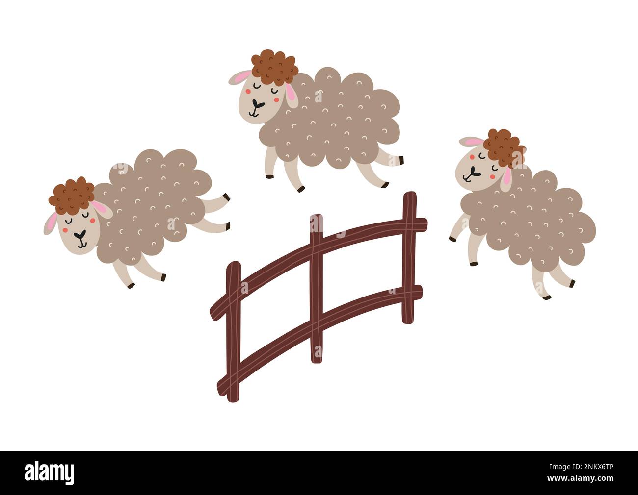 Cute sheep jumping over the fence print Stock Vector Image & Art - Alamy