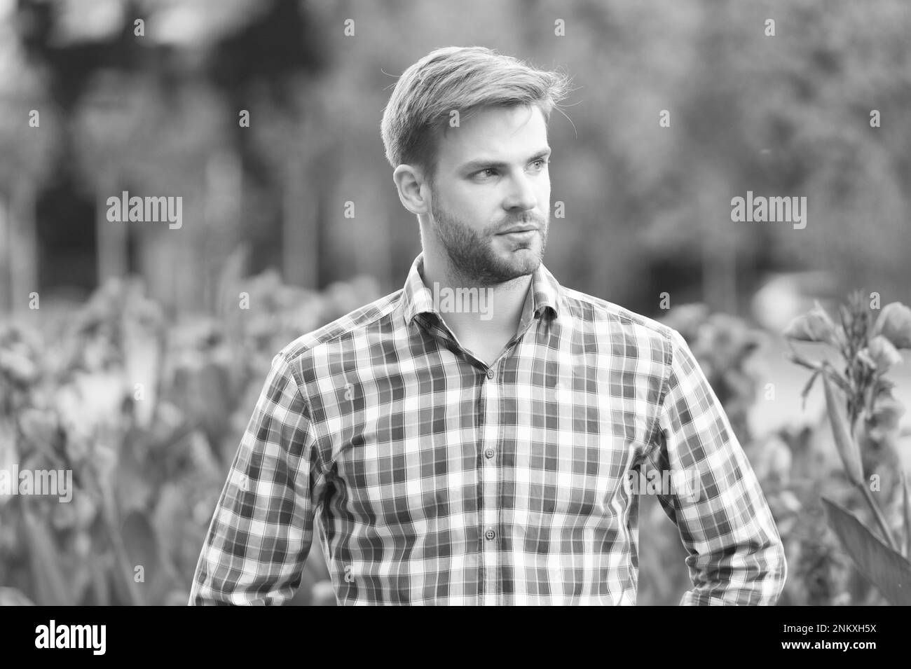 young unshaven man in checkered shirt outdoor Stock Photo Alamy — free download