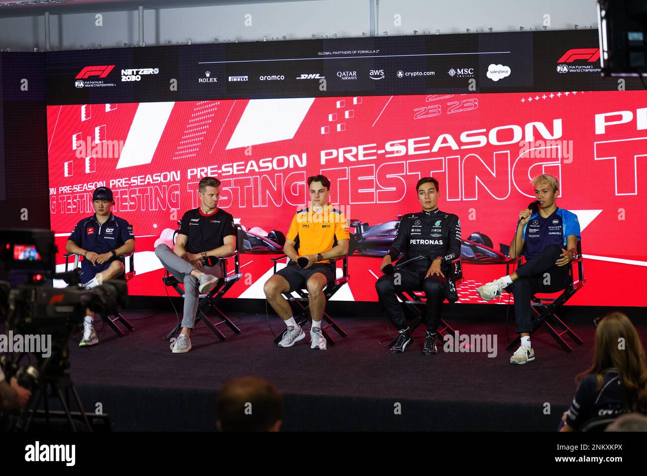 Press conference TSUNODA Yuki (jap), Scuderia AlphaTauri AT04, HULKENBERG Nico (ger), Haas F1 Team VF-23 Ferrari, PIASTRI Oscar (aus), McLaren F1 Team MCL60, RUSSELL George (gbr), Mercedes AMG F1 Team W14, ALBON