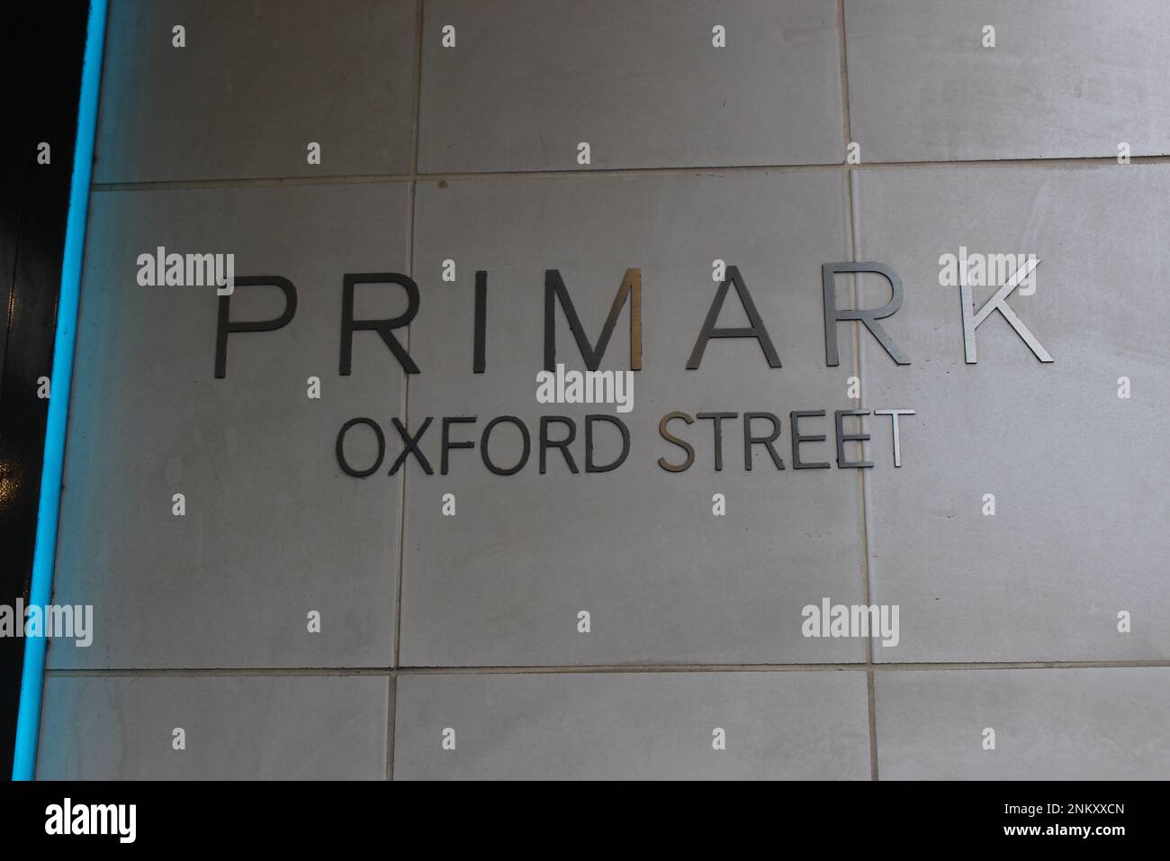 Primark store on Oxford Street store front signage. PRIMARK logo on Oxford Street in London Stock Photo