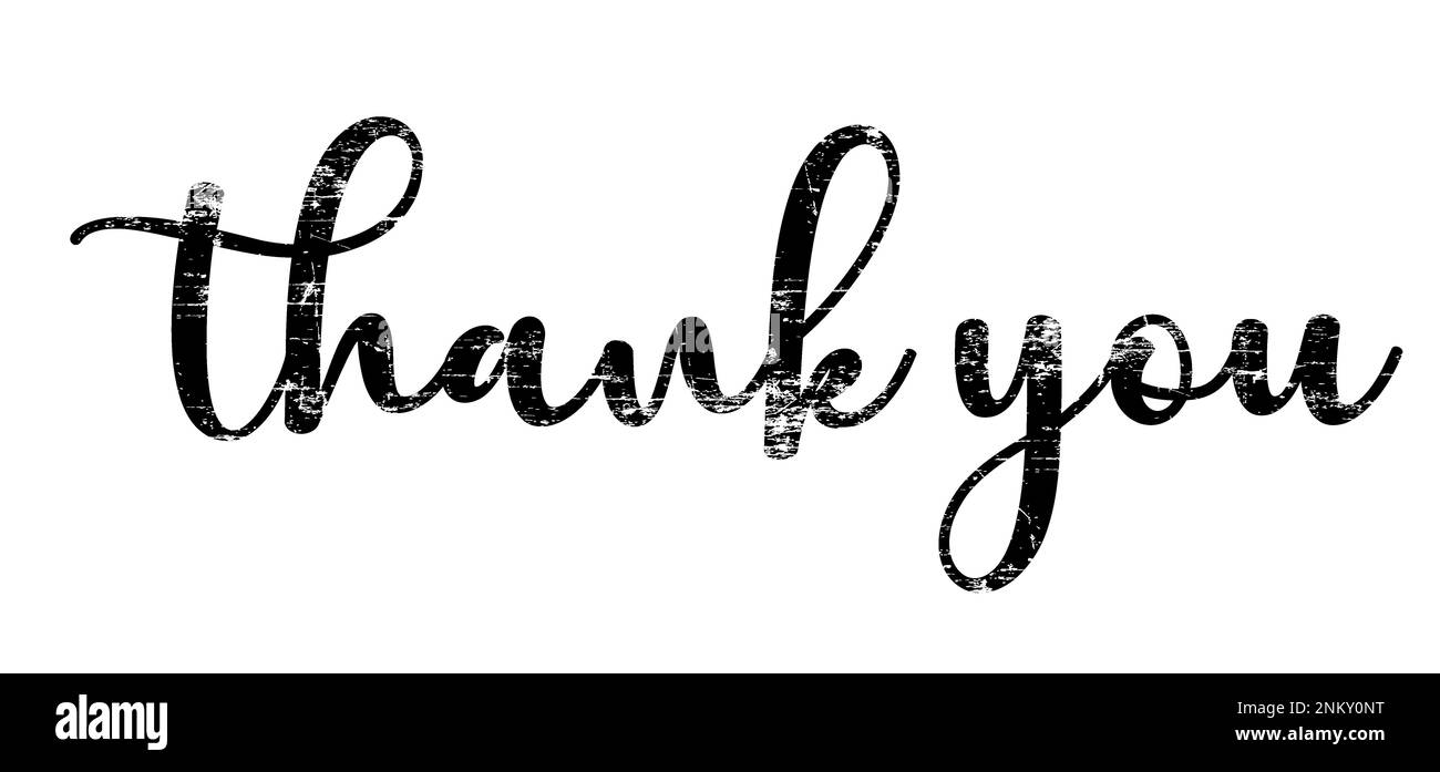 Old slogan Thank you sign language. Line pattern. Cartoon drawn lettering, Thanks pictogram. Inspiration, motivation, emotion message. thx icon Stock Photo