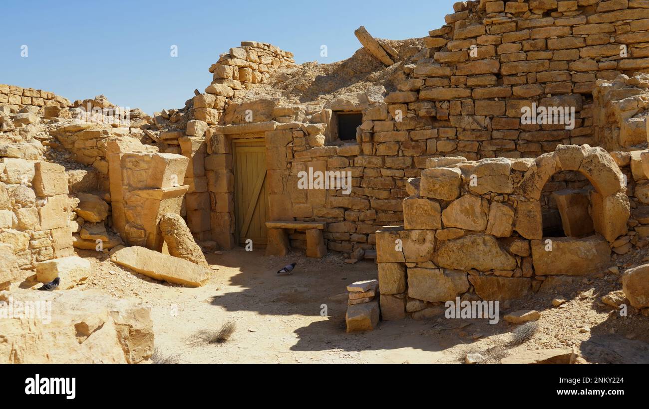 Ruins of an ancient  Nabatean  city of Shivta in Israel,Negev desert Stock Photo