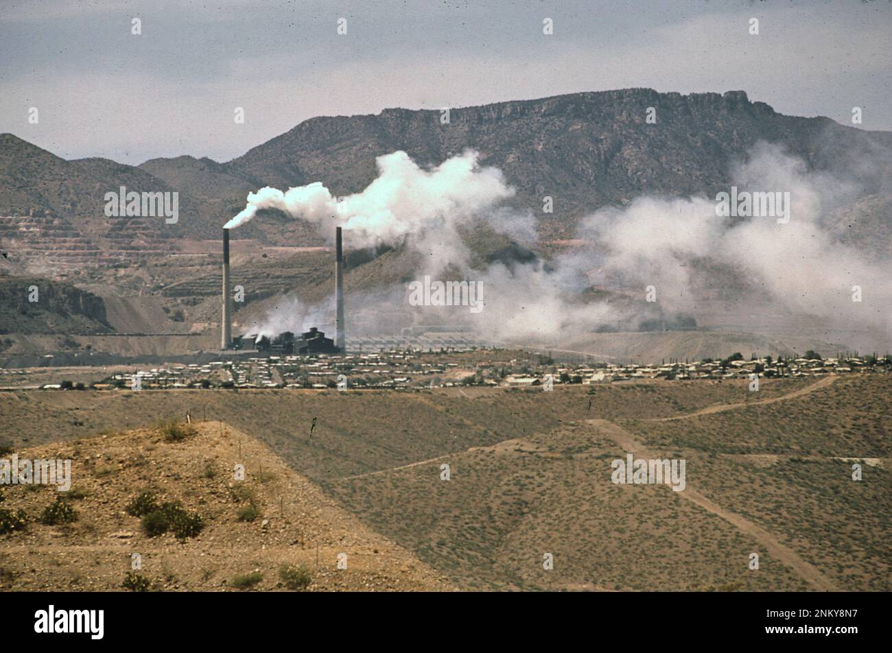 1970s America Mining town of Morenci is half hidden by smoke of