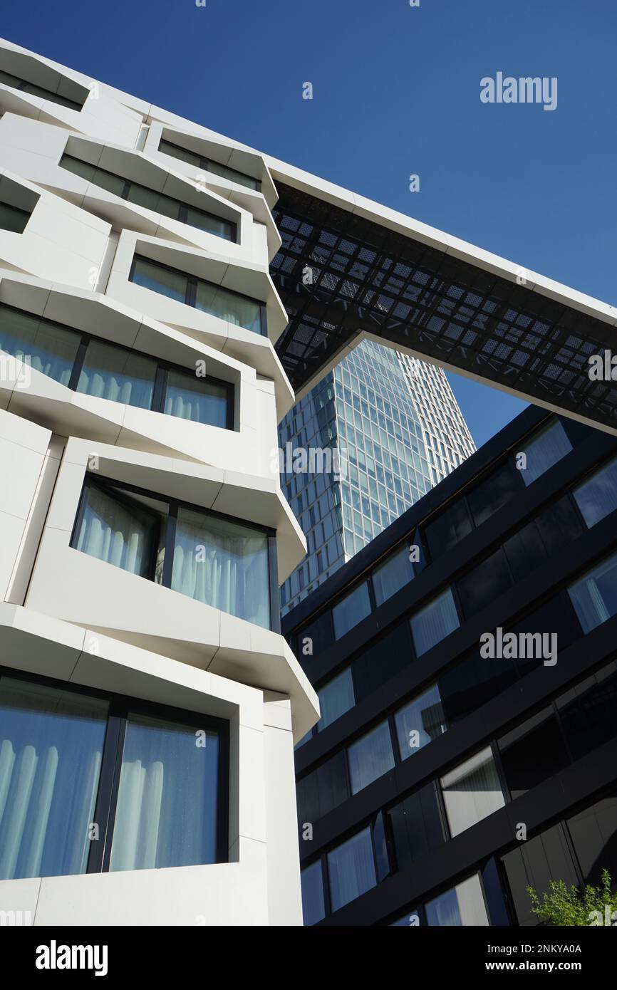 A large, imposing edifice with a stark black and white contrast stands