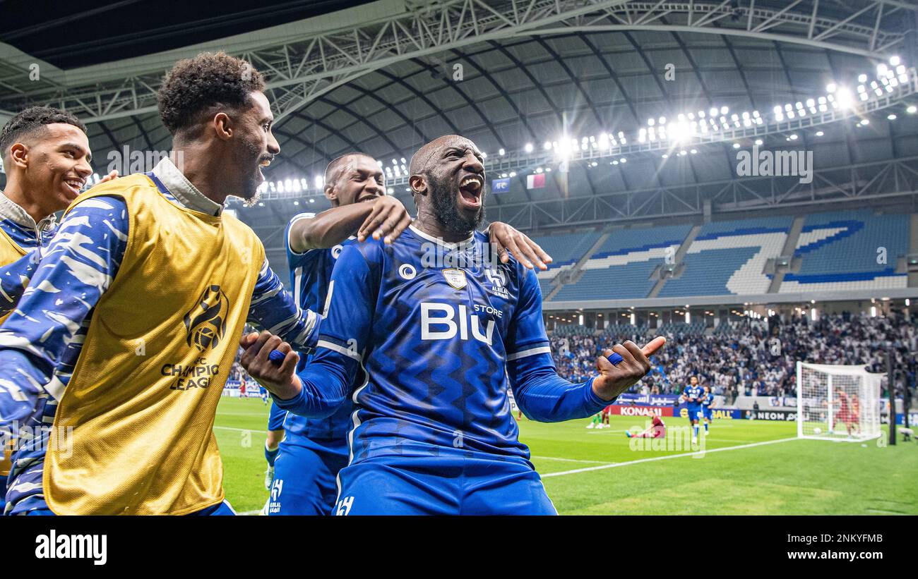 Al Wakrah, Qatar. February 23, 2023, Al-Hilal SFC's Moussa Marega celebrates after scoring 87th minute victory goal against Foolad Khuzestan FC (IRN) during their AFC Champions League 2022 Quarter-Finals match at Al Janoub Stadium on February 23, 2023 in Al Wakrah, Qatar. Photo by Victor Fraile / Power Sport Images Stock Photo