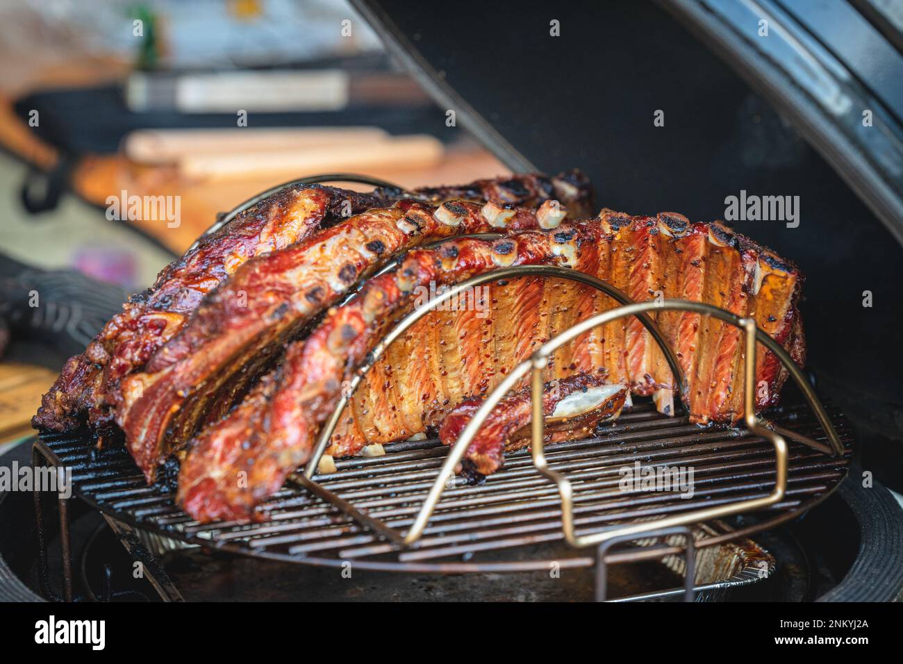 A smoking barbecue, with an out door grill Stock Photo - Alamy