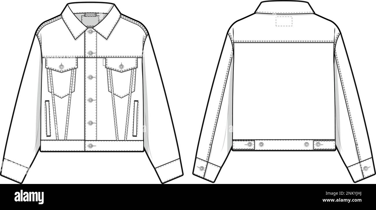 Men unisex cropped denim jean jacket trucker vector flat technical