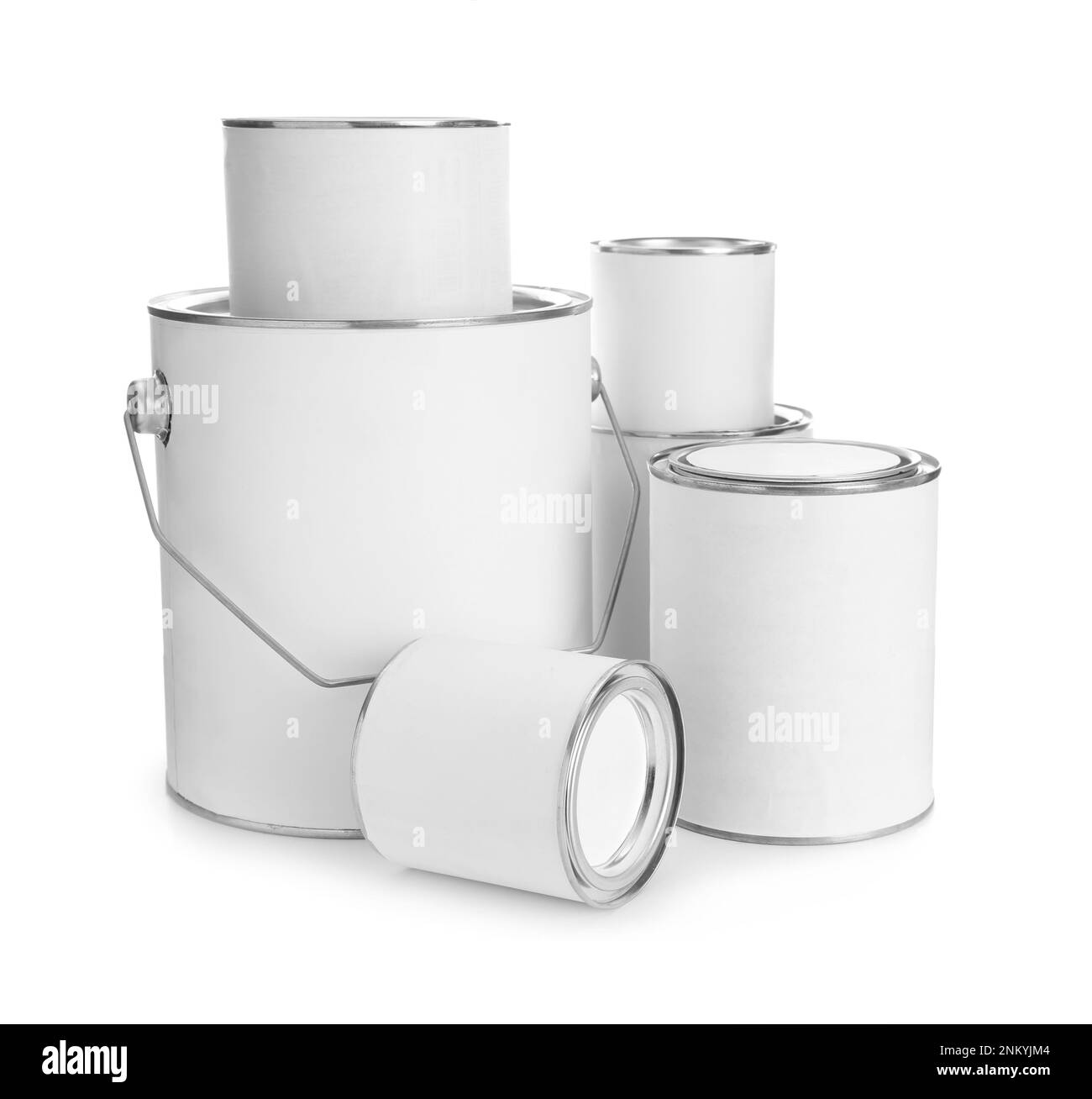 Set of blank paint cans isolated on white Stock Photo - Alamy