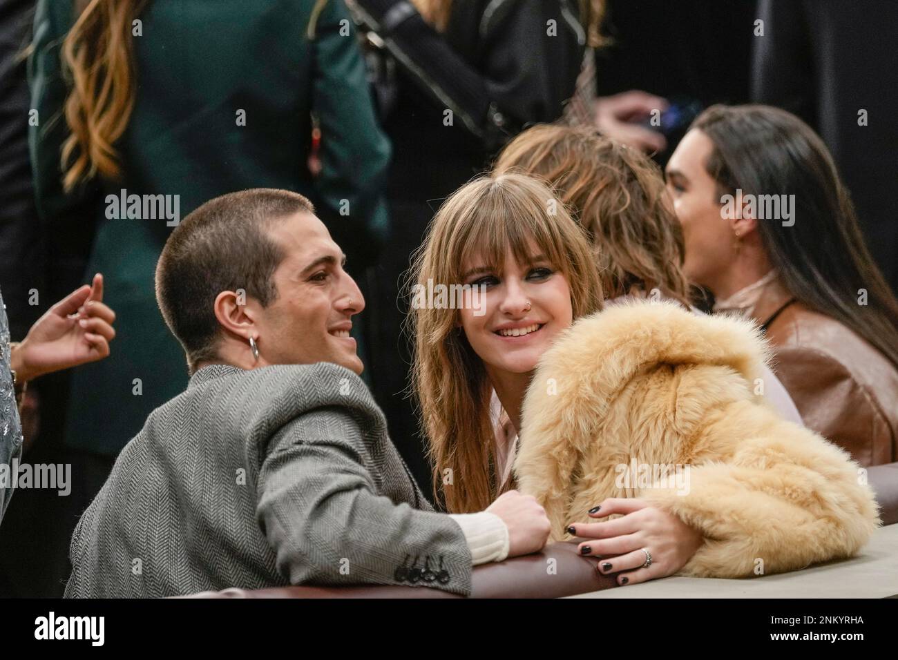 Damiano David, left, and Victoria De Angelis attend the Gucci women's  Fall-Winter 2023-24 collection presented in Milan, Italy, Friday, Feb. 24,  2023. (AP Photo/Antonio Calanni Stock Photo - Alamy