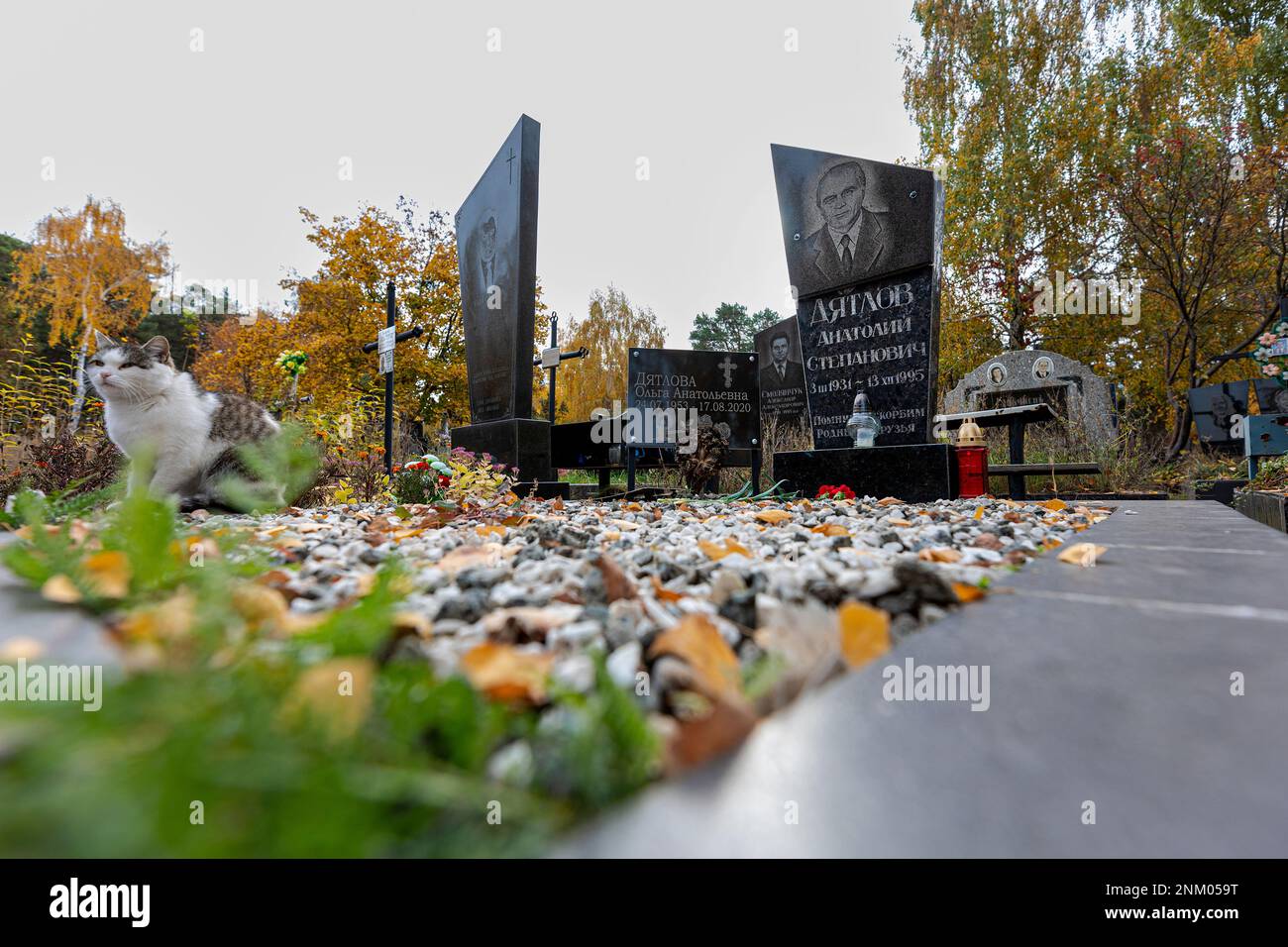 Grave of  Anatoly Dyatlov (3. 3. 1931 - 13. 12. 1995) in Kyiv, Ukraine, October 18, 2021. Dyatlov was Soviet engineer who was the deputy chief enginee Stock Photo