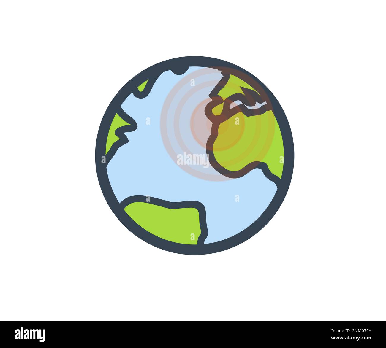 Earthquake map, land struck by a strong earthquake magnitude icon design. Earth Planet Earthquake. Signal concentric circle. Earthquake icon, natural. Stock Vector