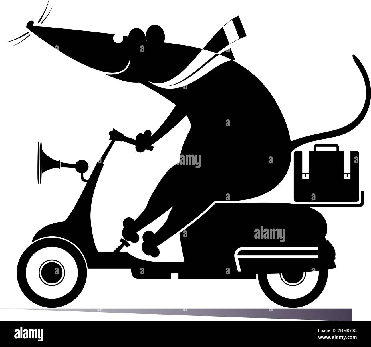 Funny rat or mouse rides on the scooter illustration. Cartoon rat or ...