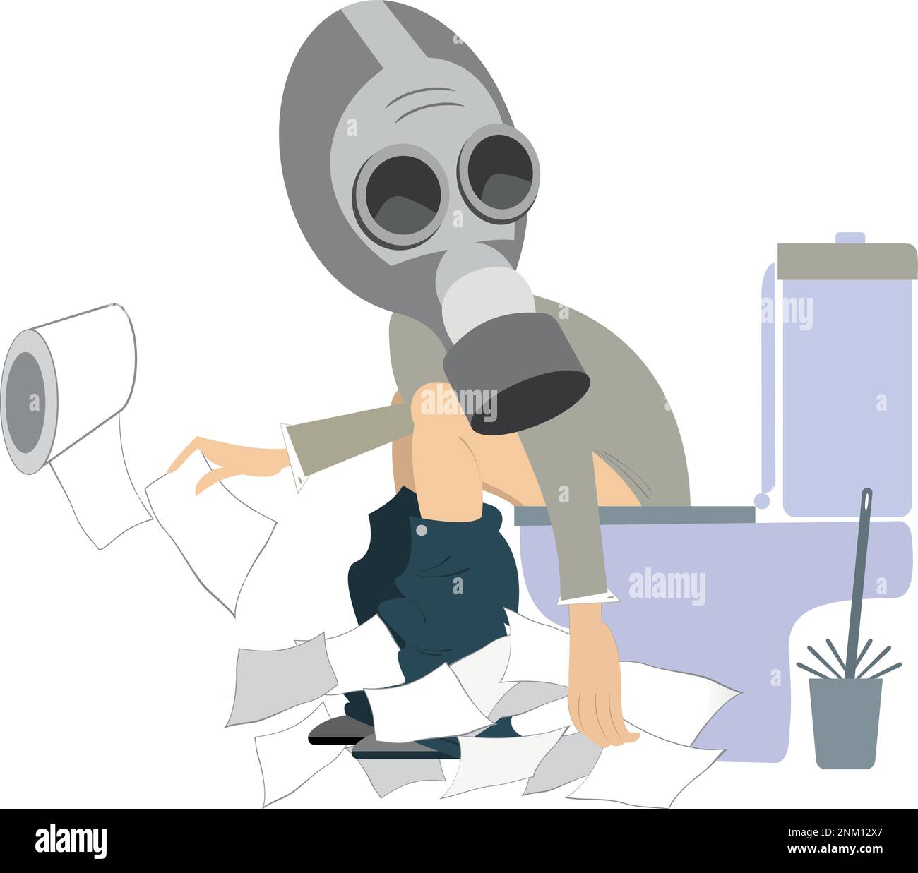 Man with diarrhea (food poisoning) sitting in the toilet illustration