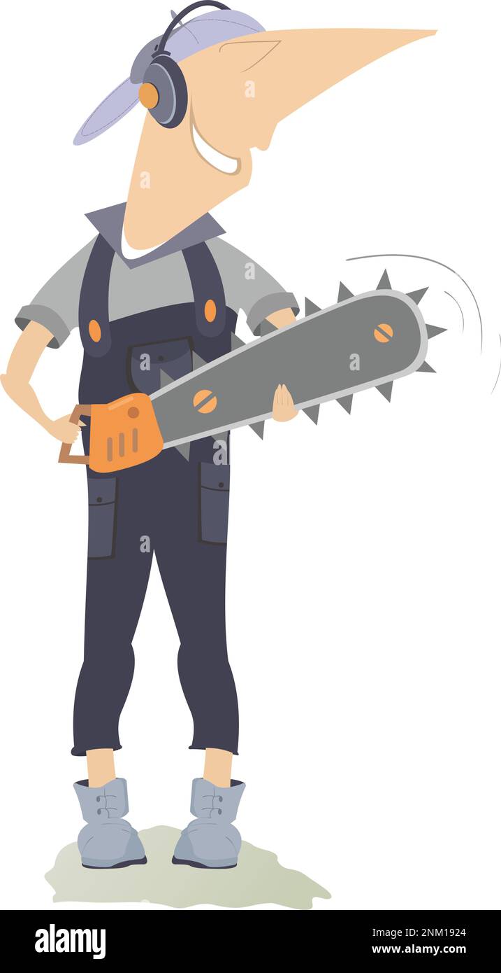 Smiling worker holding a chainsaw Stock Vector