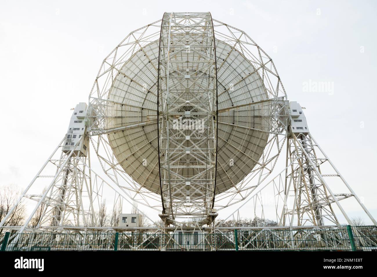 The giant Lovell radio telescope at Jodrell Bank site, Cheshire, UK. The frame supporting the dish is seen clearly from behind / reverse / side. (133) Stock Photo