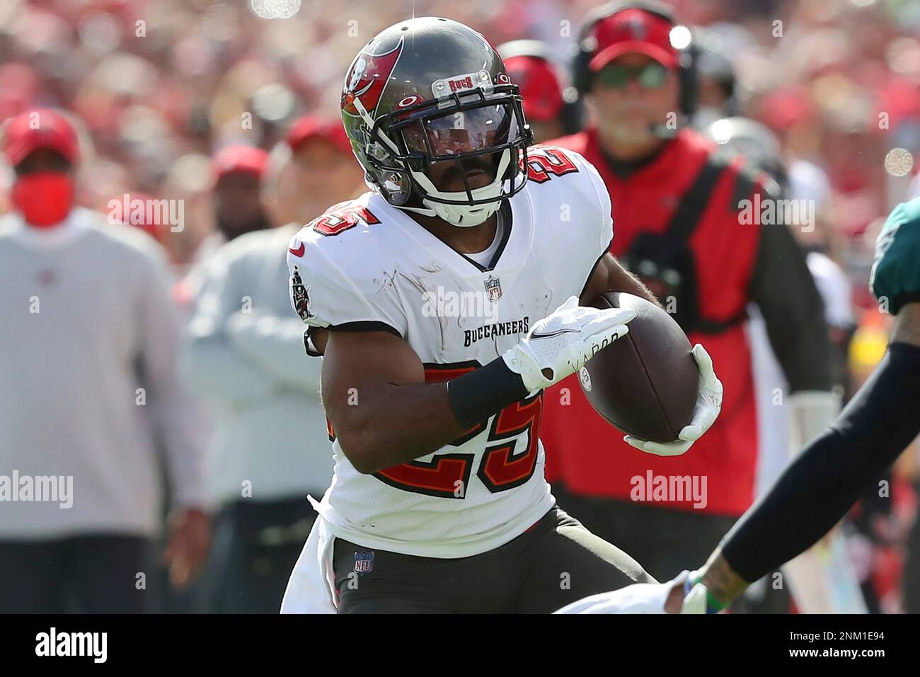 TAMPA, FL - JANUARY 16: Tampa Bay Buccaneers Running Back Giovani Bernard  (25) carries the ball during the NFL Wild Card game between the  Philadelphia Eagles and the Tampa Bay Buccaneers on