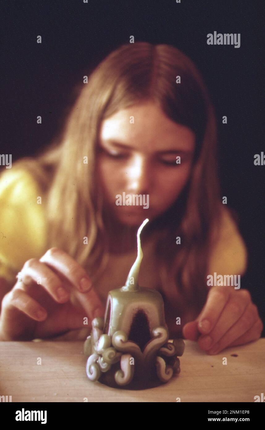 1970s Canada Candle making in the crafts area of Boblo Island ca. 1973 Stock Photo Alamy