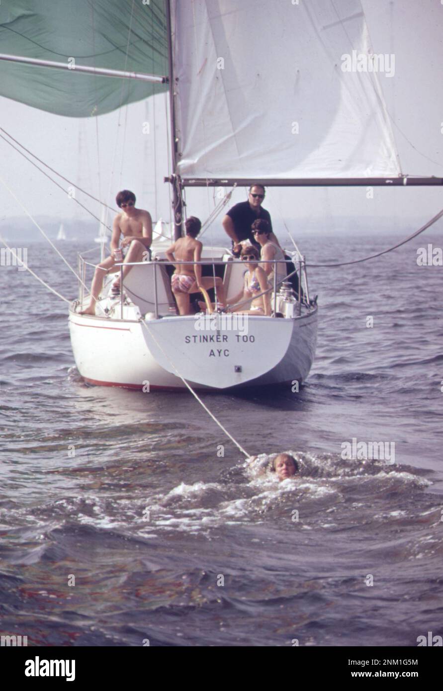 1970s Sailing Photos Women in bikinis on a sailboat in Chesapeake Bay