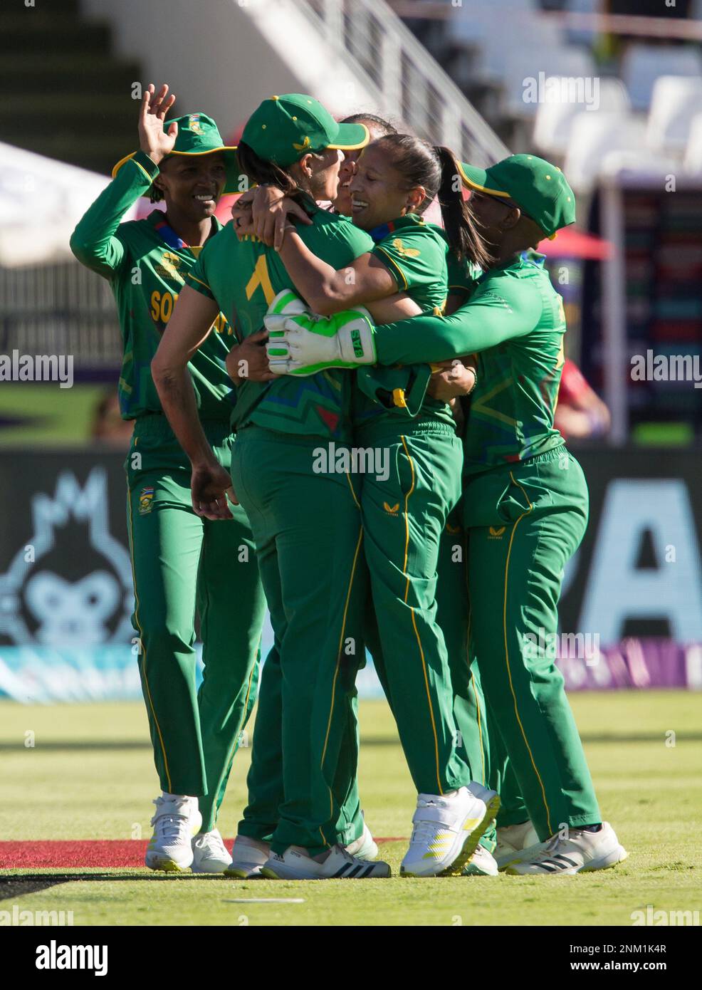 South Africa celebrate the wicket of England's Alice Capsey during the 