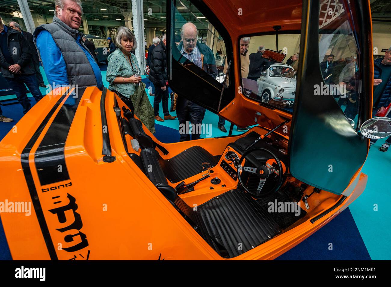 London, UK. 24th Feb, 2023. A Bond Bug converted to electric drive - The London Classic Car Show at Olympia. It is the capital's premier showcase for classic car owners, collectors, experts and enthusiasts. Credit: Guy Bell/Alamy Live News Stock Photo