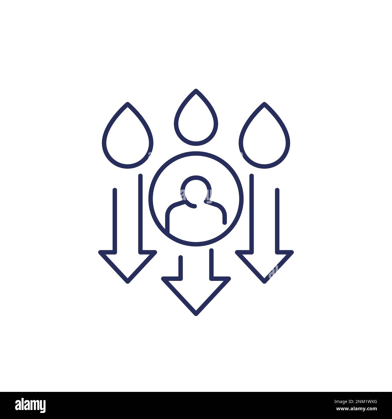 dehydration line icon, low body water Stock Vector