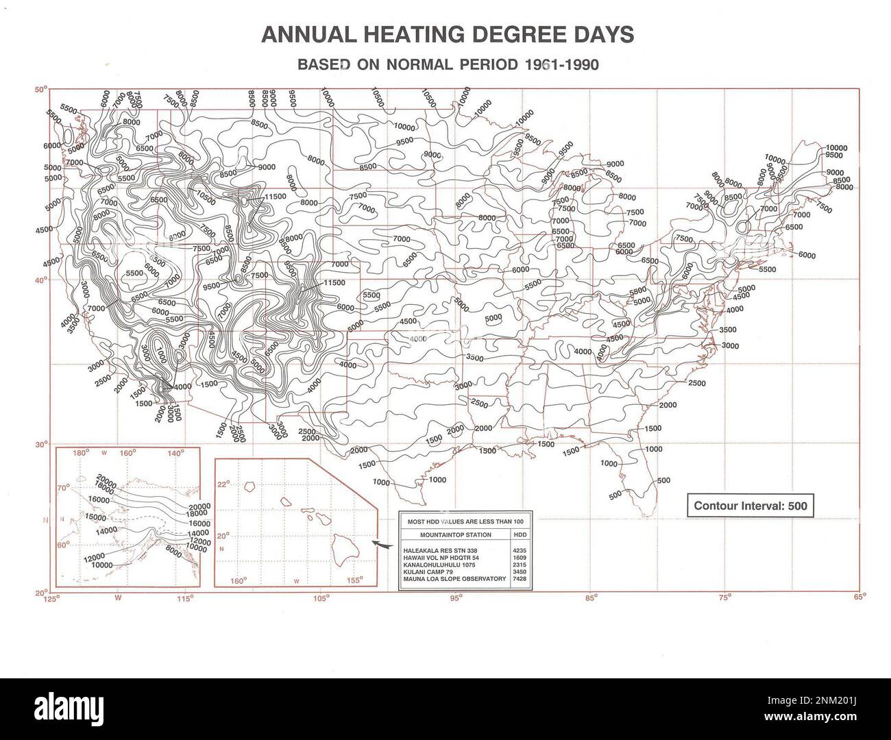 Annual heating degree days in the United States, based on normal period