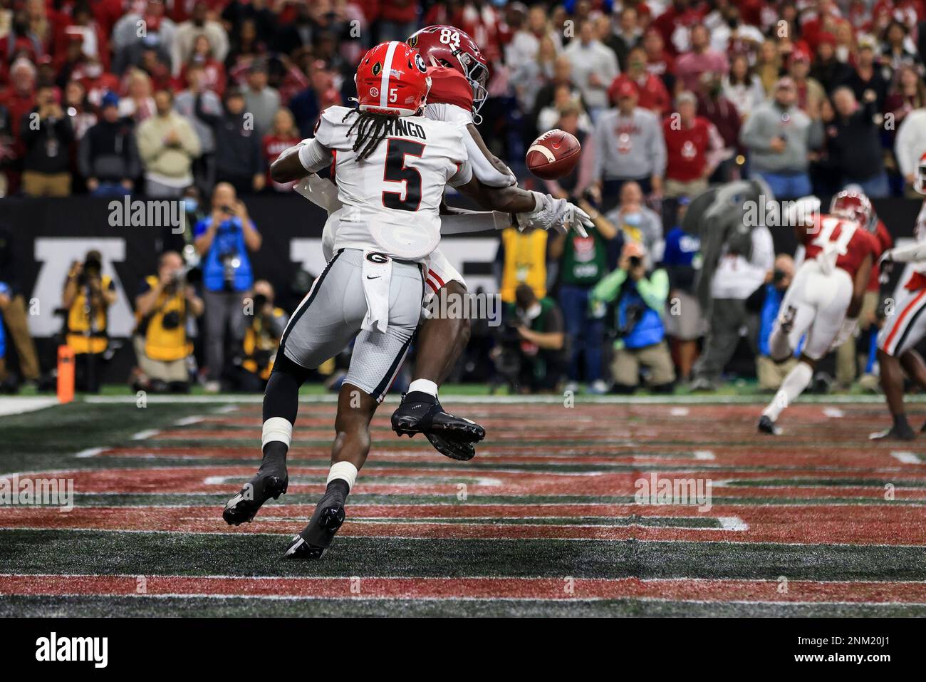 Georgia's defensive back Kelee Ringo (5) breaks up a pass intended for ...