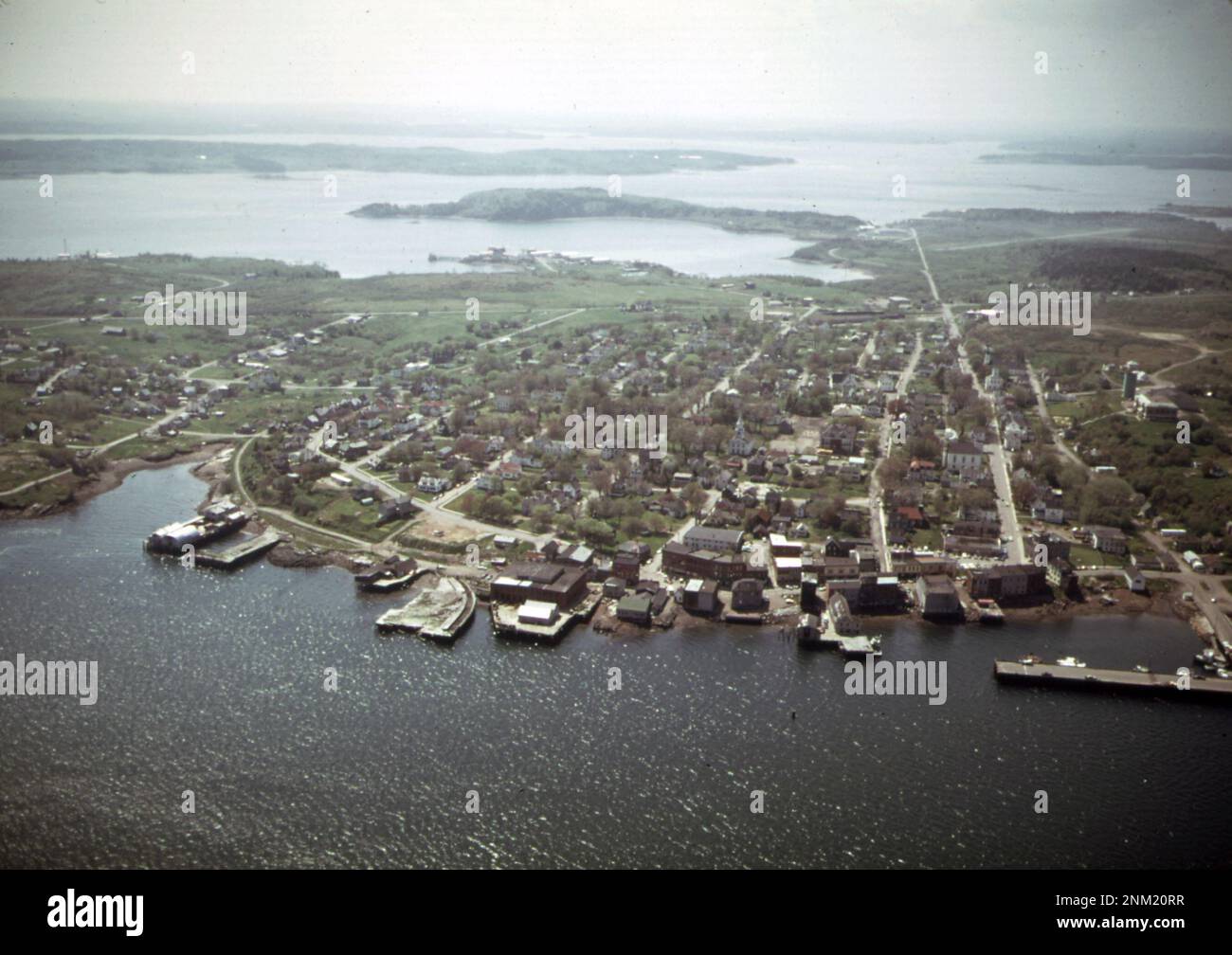 1970s United States Aerial view of Eastport, Maine looking west toward