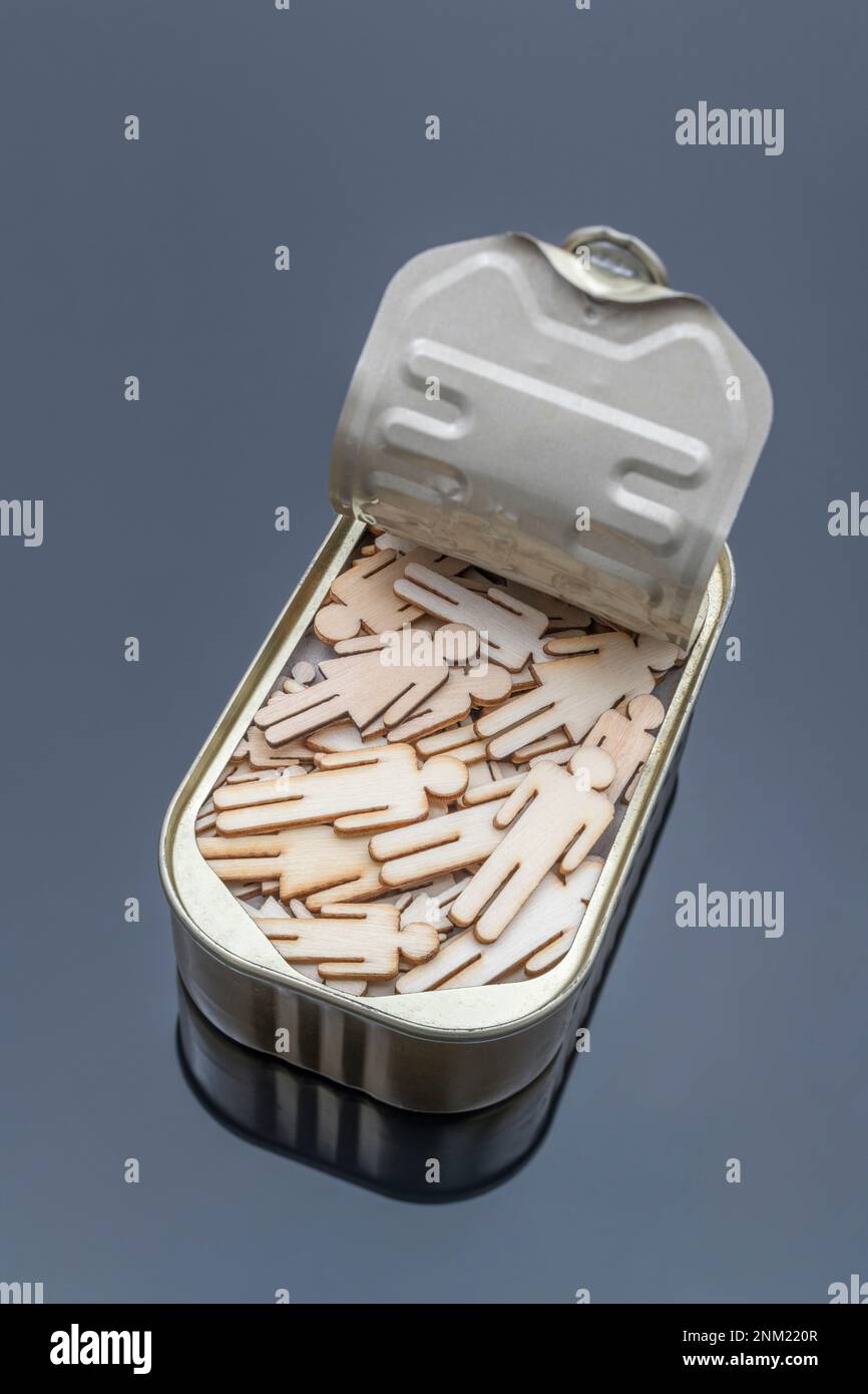 Lasercut wooden male and female shaped packed into a metal sardine can