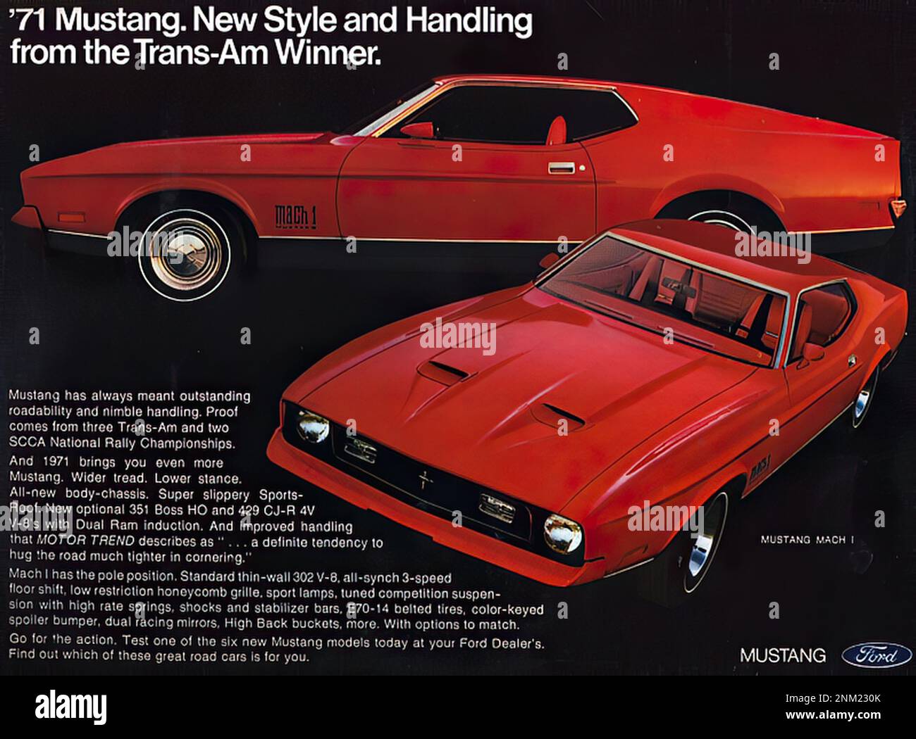 FORD MUSTANG Mach 1 (1971) - Vintage car advertising Stock Photo