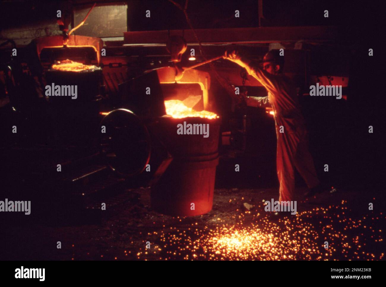 1970s America Hot metal on an assembly line at the Ford foundry in